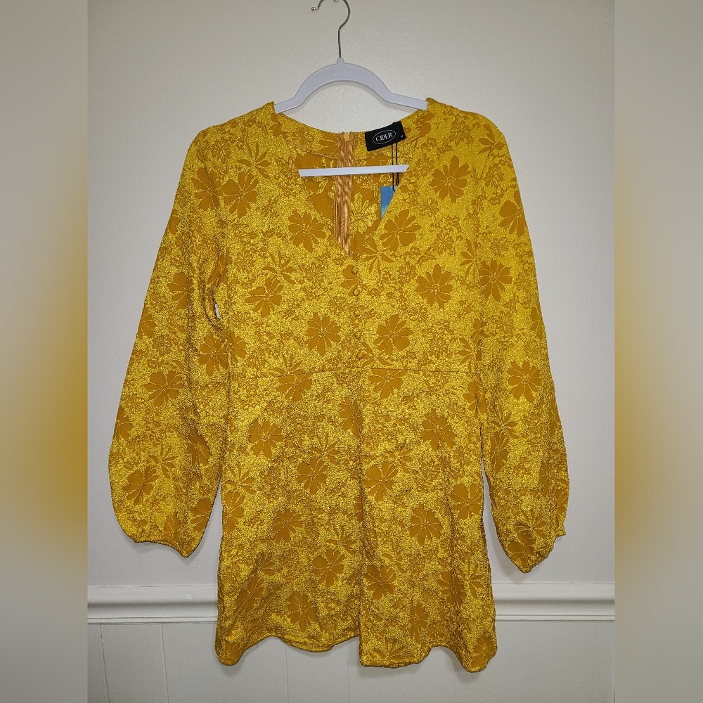Cider Women's Yellow Floral Dress Long Sleeve